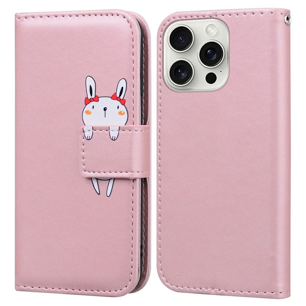 iPhone 16 Pro Konstläder Fodral m. Figur - Rosa