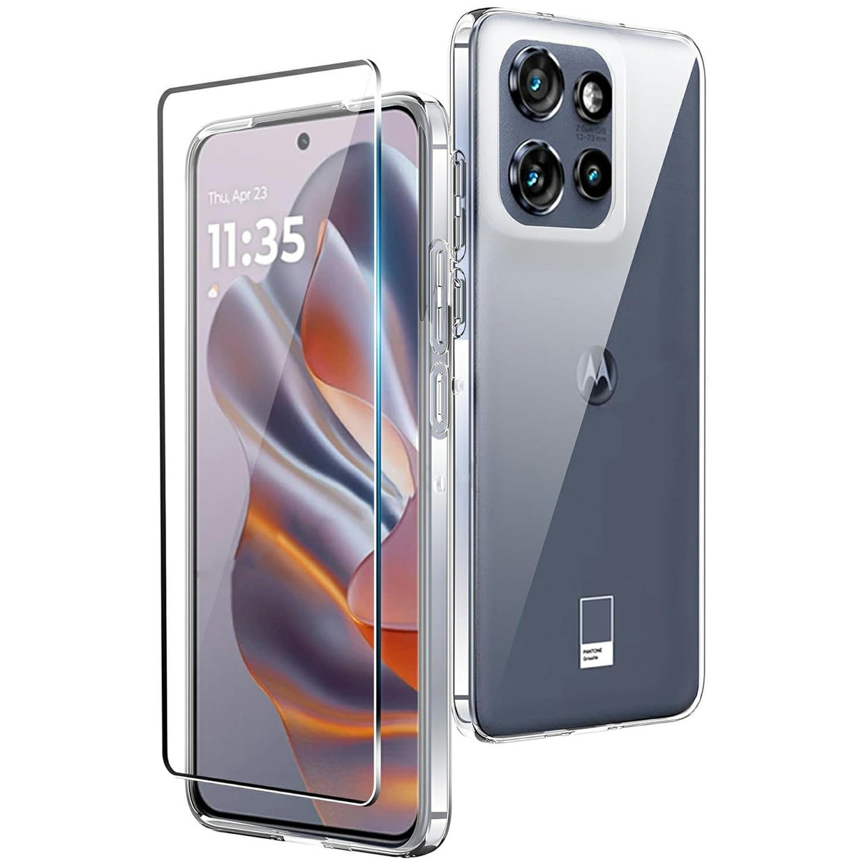 Motorola Edge 50 Neo 5G 2-i-1 Härdat Glas Skärmskydd och Flexibelt Plast Skal - Genomskinlig