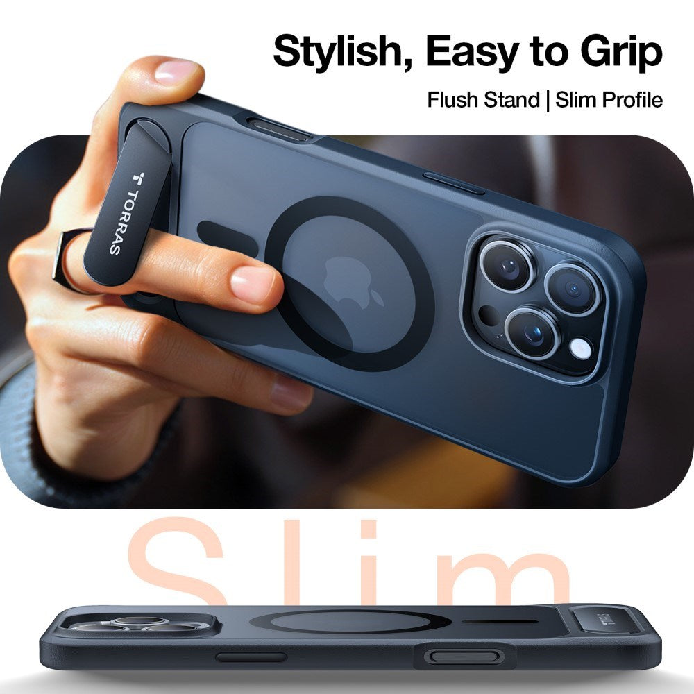 TORRAS iPhone 16 Pro Hybrid Skal m. Ställfunktion - MagSafe Kompatibel - Svart