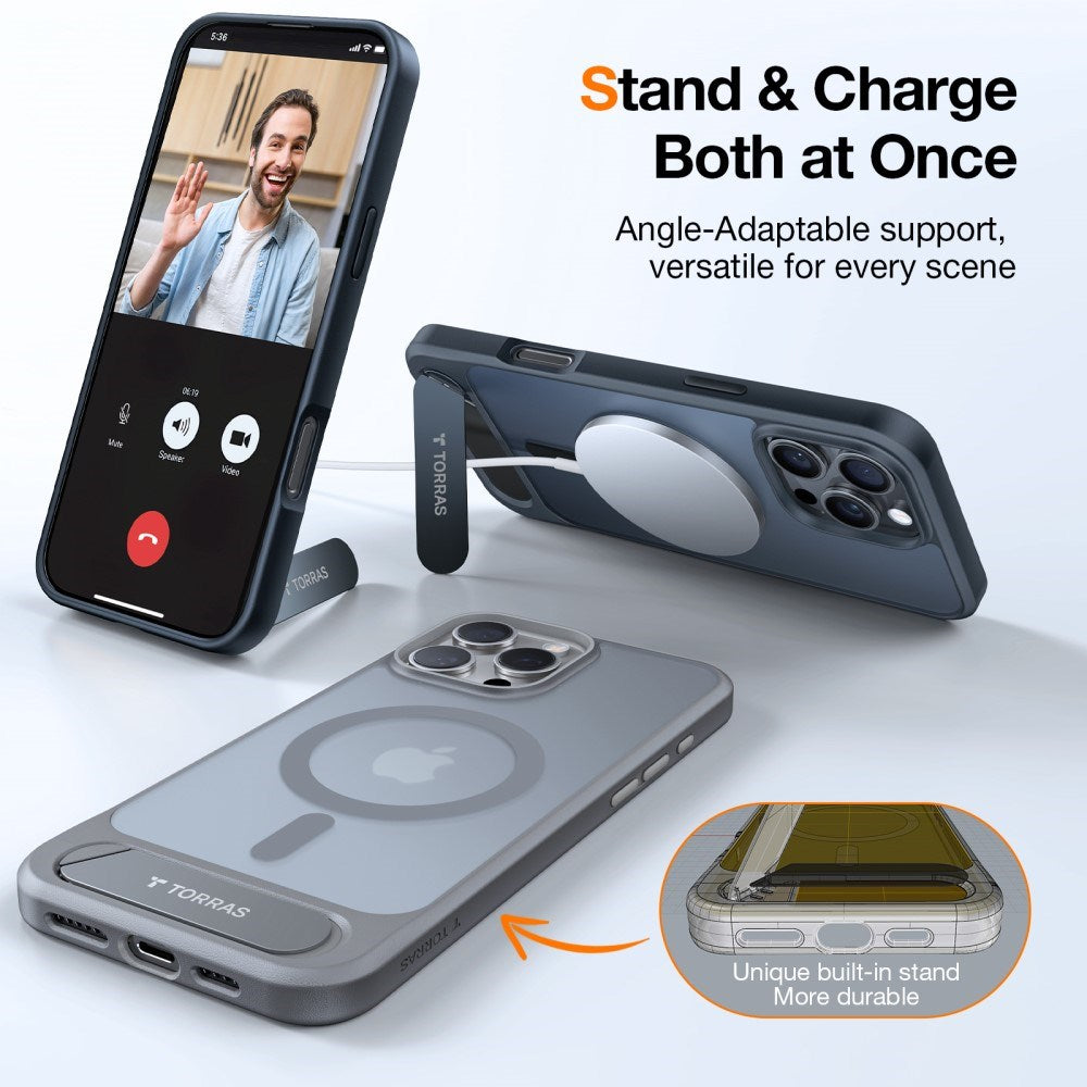 TORRAS iPhone 16 Pro Hybrid Skal m. Ställfunktion - MagSafe Kompatibel - Svart