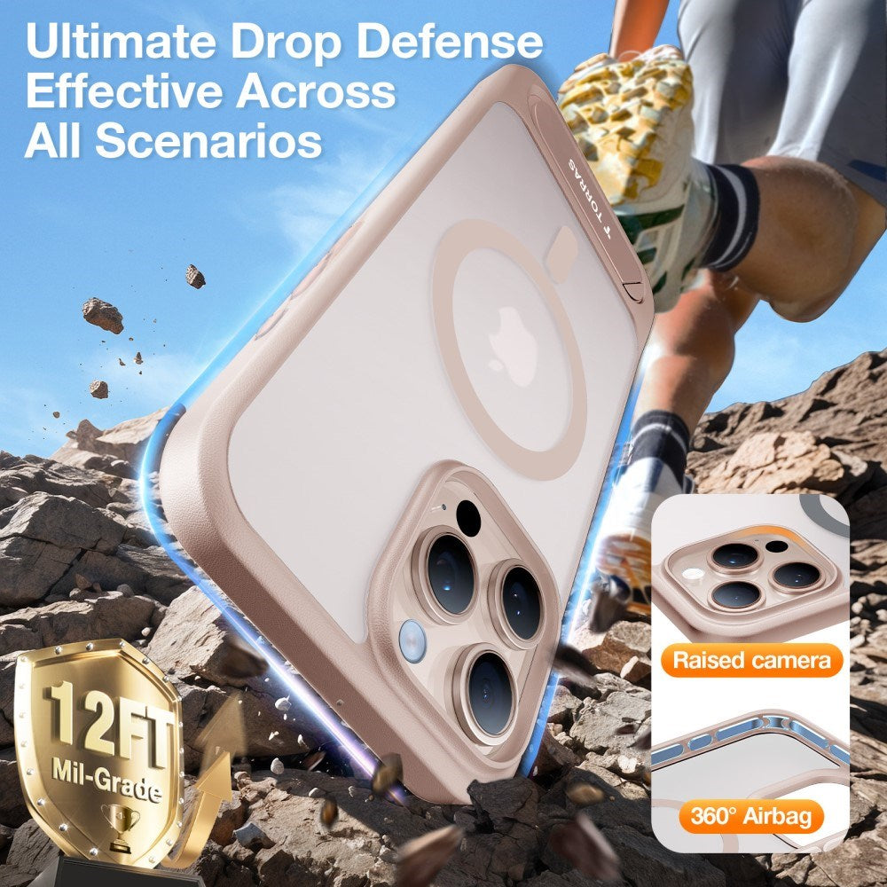 TORRAS iPhone 16 Pro Hybrid Skal m. Ställfunktion - MagSafe Kompatibel - Rose Gold