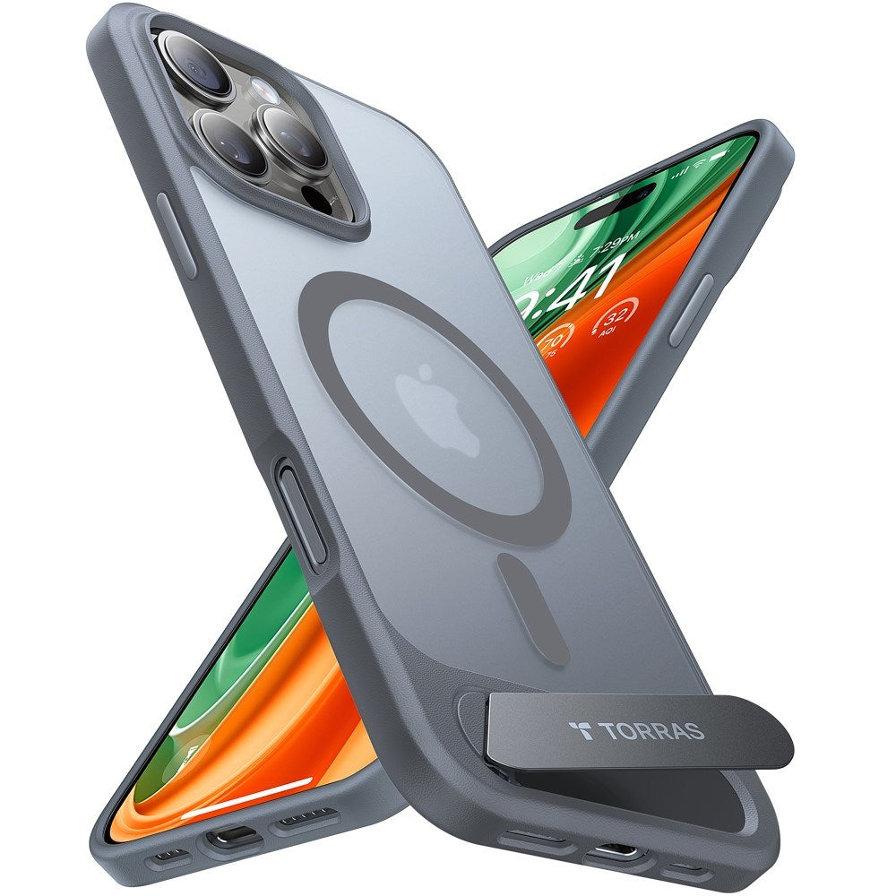 TORRAS iPhone 16 Pro Hybrid Skal m. Ställfunktion - MagSafe Kompatibel - Grå