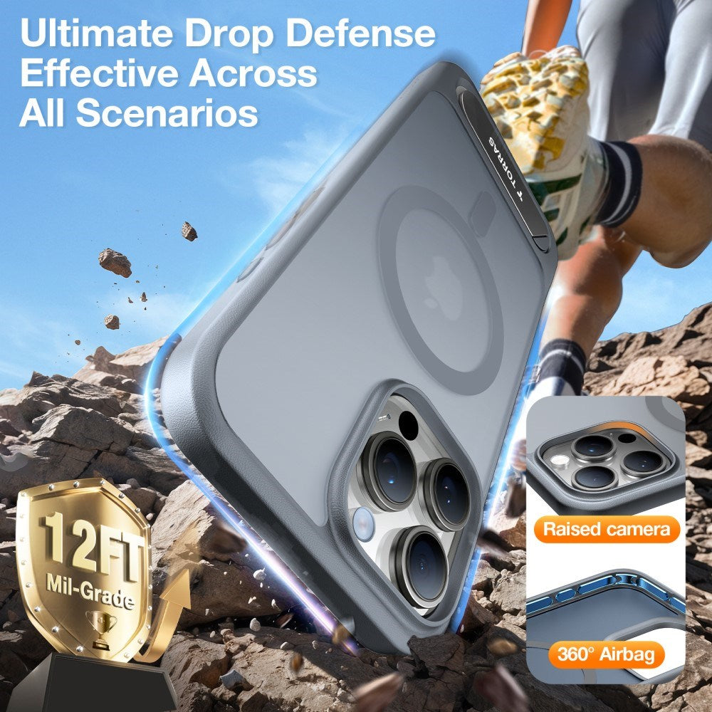 TORRAS iPhone 16 Pro Hybrid Skal m. Ställfunktion - MagSafe Kompatibel - Grå