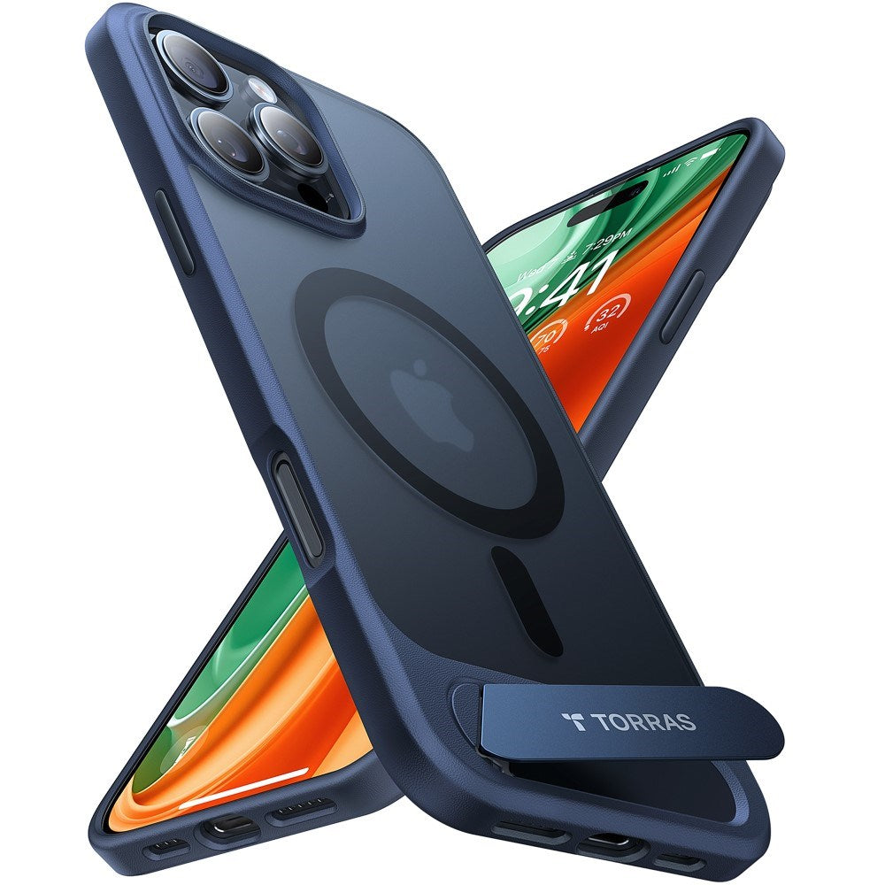 TORRAS iPhone 16 Pro Hybrid Skal m. Ställfunktion - MagSafe Kompatibel - Blå