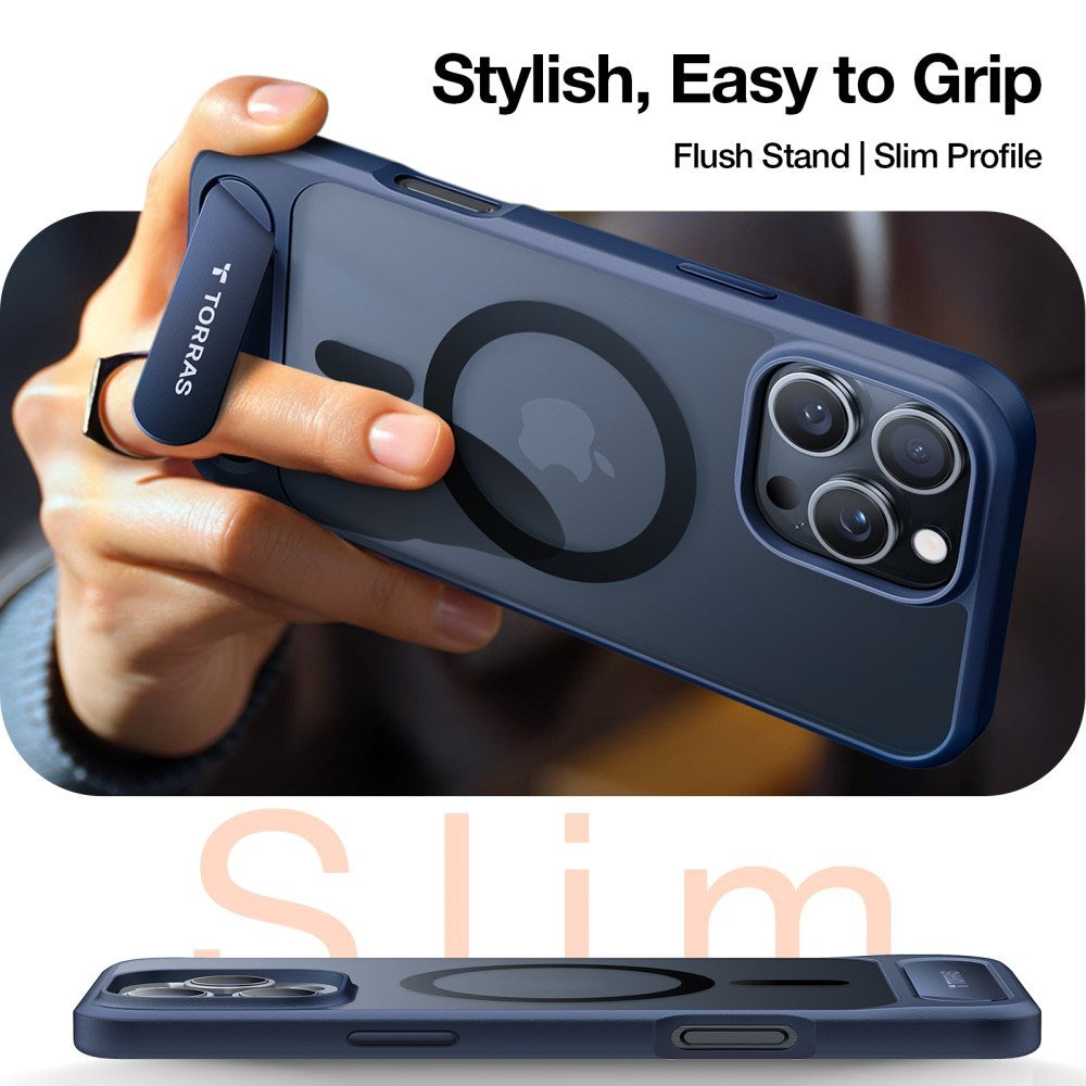 TORRAS iPhone 16 Pro Hybrid Skal m. Ställfunktion - MagSafe Kompatibel - Blå
