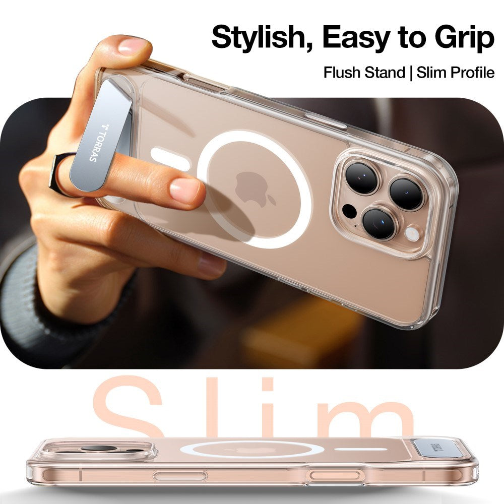 TORRAS iPhone 16 Pro Hybrid Skal m. Ställfunktion - MagSafe Kompatibel - Genomskinlig