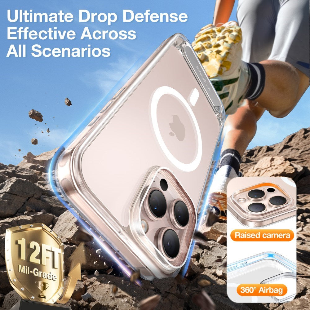 TORRAS iPhone 16 Pro Hybrid Skal m. Ställfunktion - MagSafe Kompatibel - Genomskinlig