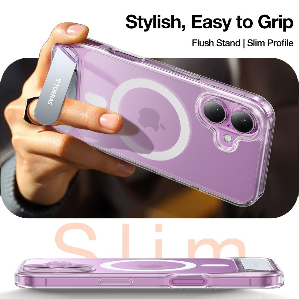 TORRAS iPhone 16 Hybrid Skal m. Ställfunktion - MagSafe Kompatibel - Genomskinlig