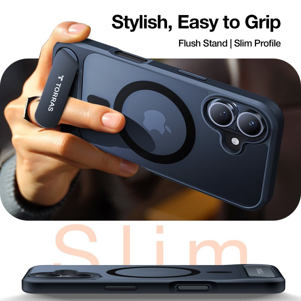 TORRAS iPhone 16 Hybrid Skal m. Ställfunktion - MagSafe Kompatibel - Svart