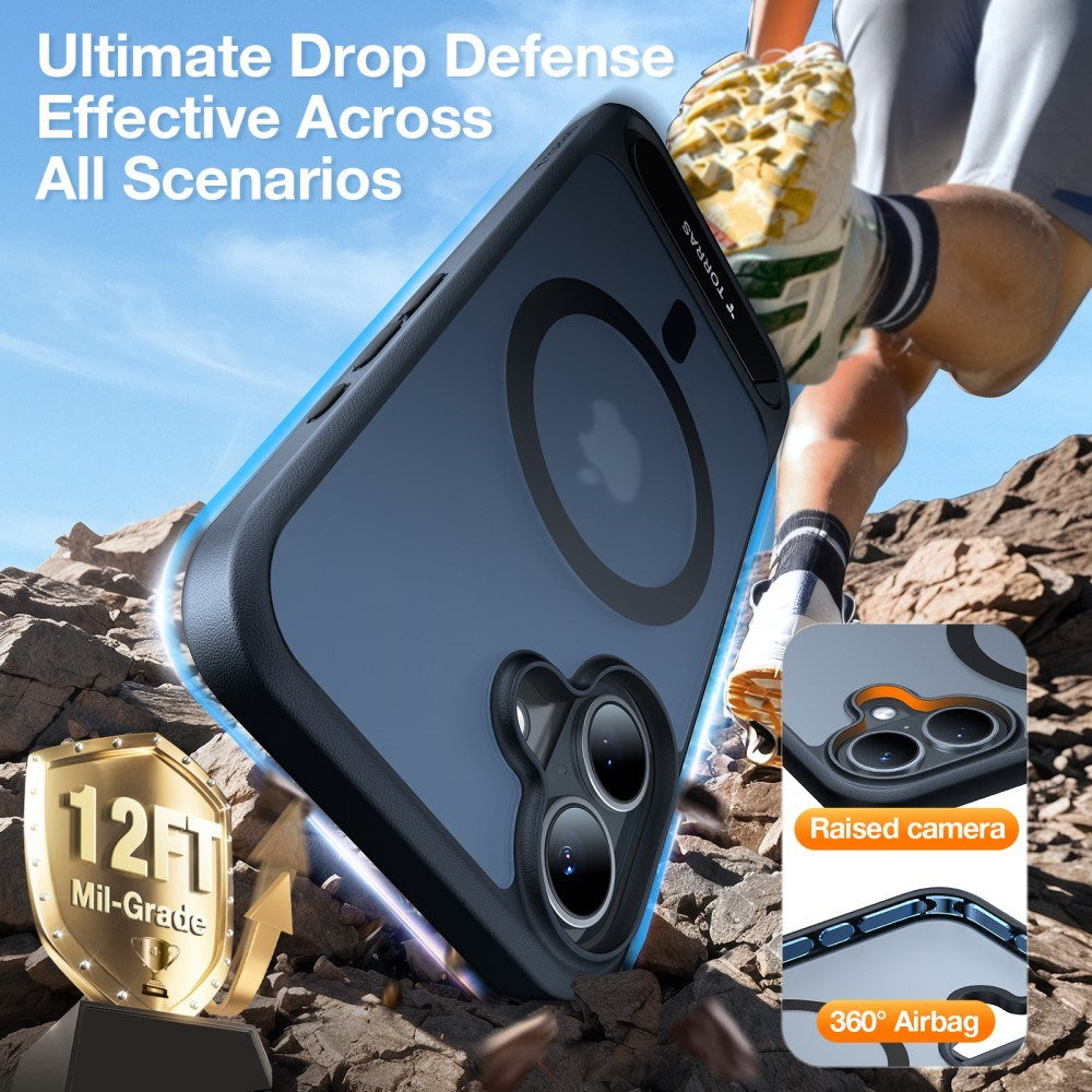 TORRAS iPhone 16 Hybrid Skal m. Ställfunktion - MagSafe Kompatibel - Svart