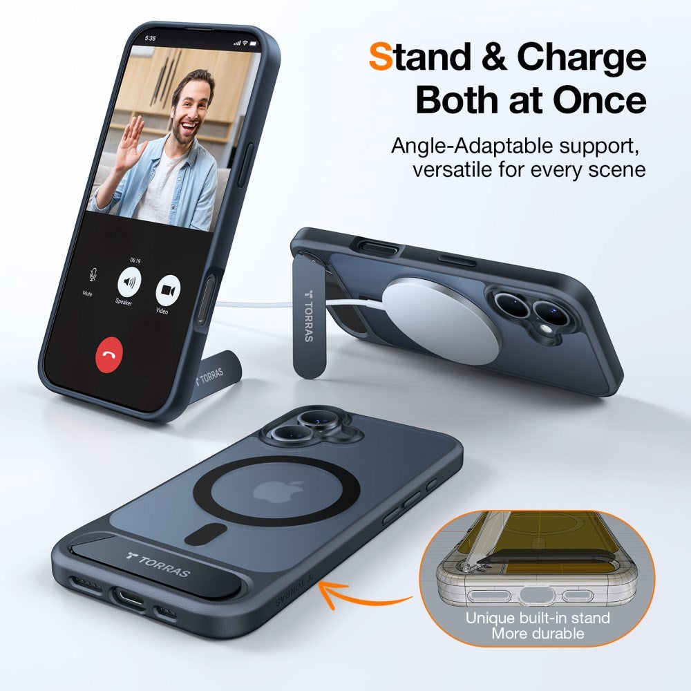 TORRAS iPhone 16 Hybrid Skal m. Ställfunktion - MagSafe Kompatibel - Svart
