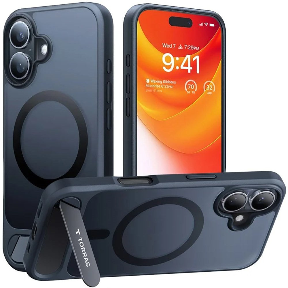 TORRAS iPhone 16 Hybrid Skal m. Ställfunktion - MagSafe Kompatibel - Svart