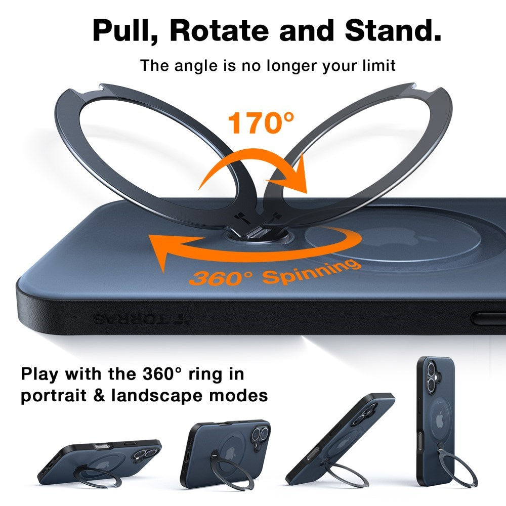 TORRAS iPhone 16 Flexibelt Plast Skal m. Ställfunktion - MagSafe Kompatibel - Svart