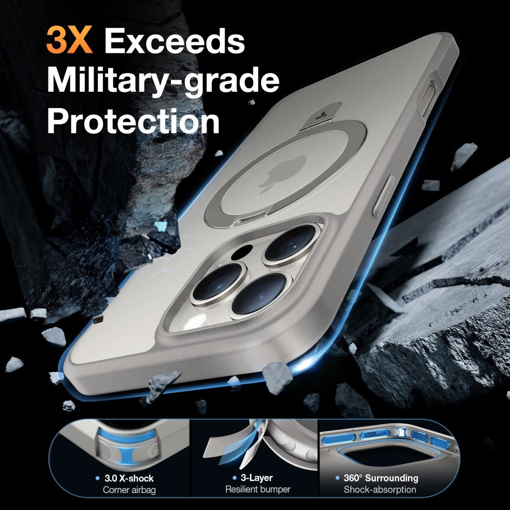 TORRAS iPhone 16 Pro Guardian Ostand Series Skal m. Ställ - MagSafe Kompatibel - Grå