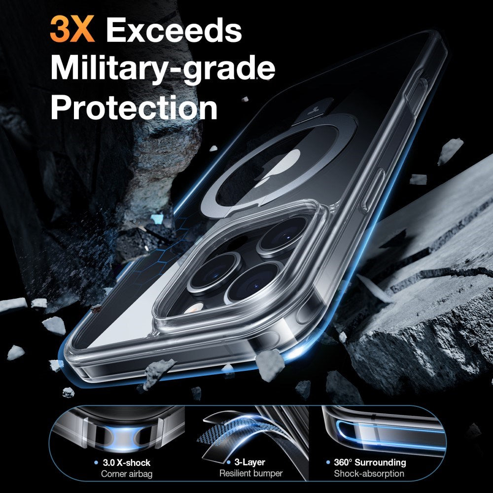 TORRAS iPhone 16 Pro Guardian Ostand Series Skal m. Ställ - MagSafe Kompatibel - Genomskinlig / Silver