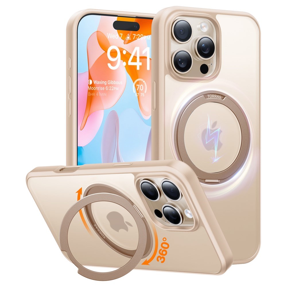TORRAS iPhone 16 Pro Plast Skal m. Kickstand Ring - MagSafe Kompatibel - Rose Gold