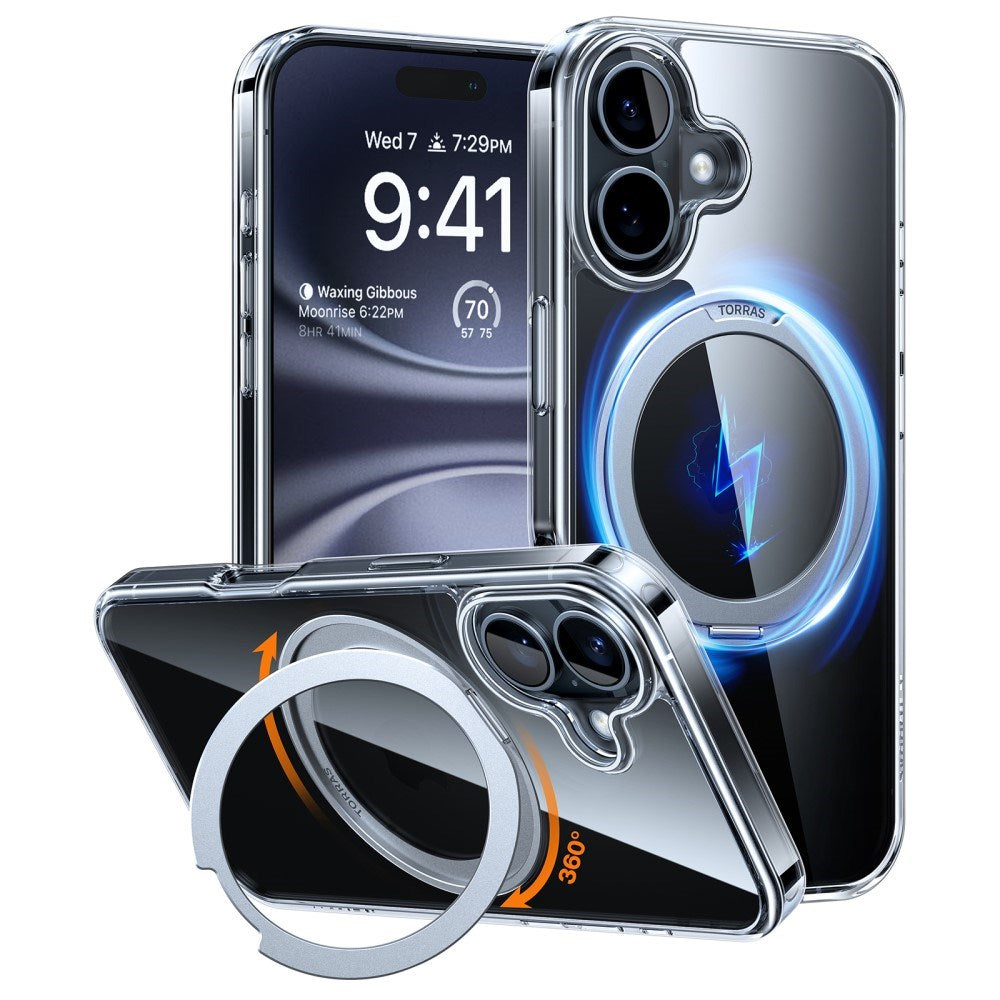 TORRAS iPhone 16 Flexibelt Plast Skal m. Ringstativ - MagSafe Kompatibel - Genomskinlig