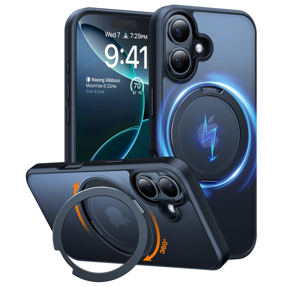 TORRAS iPhone 16 Flexibelt Plast Skal m. Ringstativ - MagSafe Kompatibel - Svart