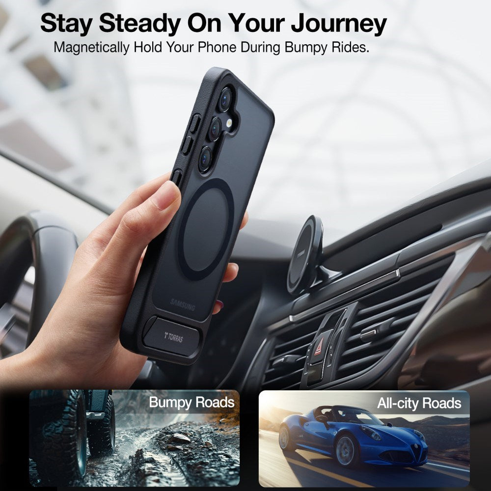 TORRAS Samsung Galaxy S24 Ultra Hybrid Skal m. Kickstand - MagSafe Kompatibel - Svart