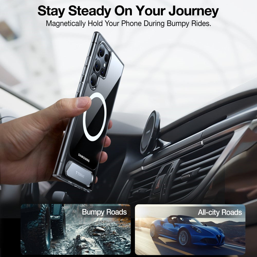 TORRAS Samsung Galaxy S24 Ultra Hybrid Skal m. Kickstand - MagSafe Kompatibel - Genomskinlig