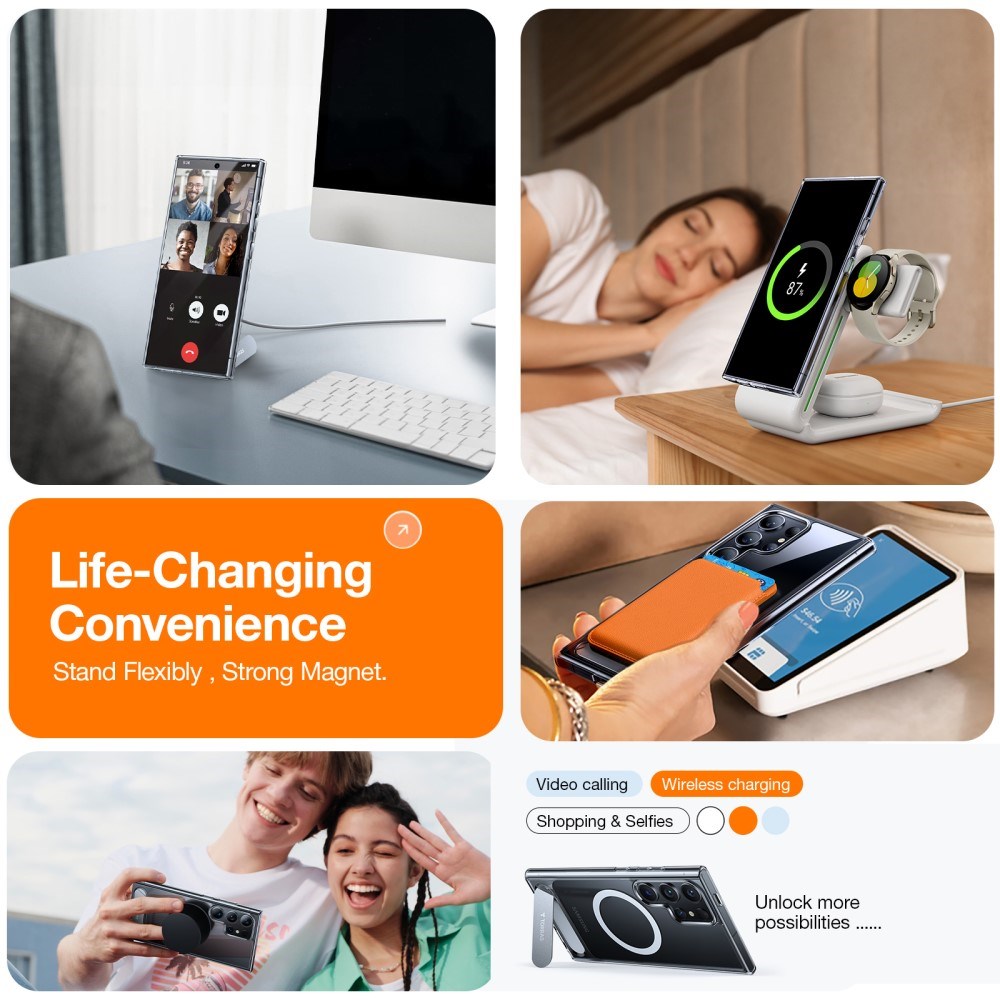 TORRAS Samsung Galaxy S24 Ultra Hybrid Skal m. Kickstand - MagSafe Kompatibel - Genomskinlig