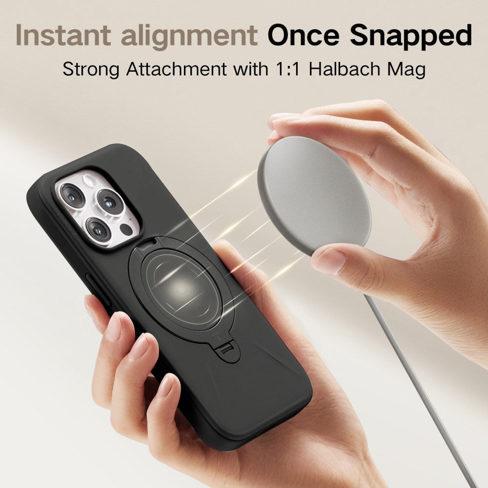 TORRAS iPhone 16 Pro Flexibelt Plast Skal m. Ring Kickstand - MagSafe Kompatibel - Svart