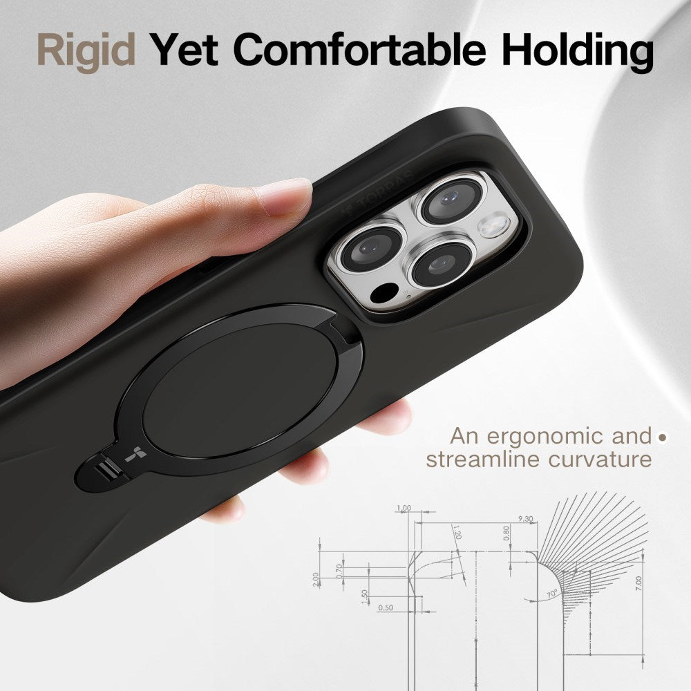 TORRAS iPhone 16 Pro Flexibelt Plast Skal m. Ring Kickstand - MagSafe Kompatibel - Svart