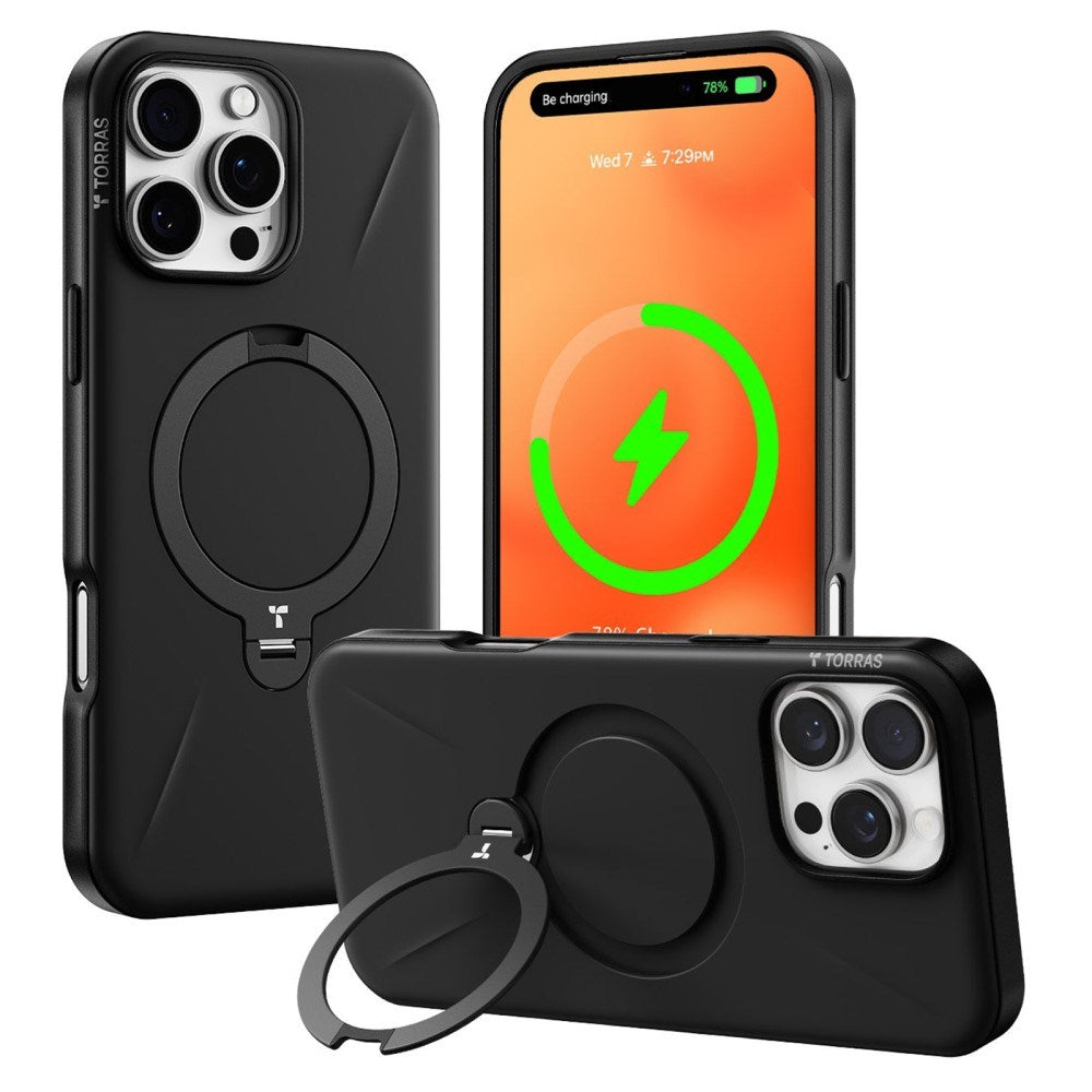 TORRAS iPhone 16 Pro Max Flexibelt Plast Skal m. Ring Kickstand - MagSafe Kompatibel - Svart
