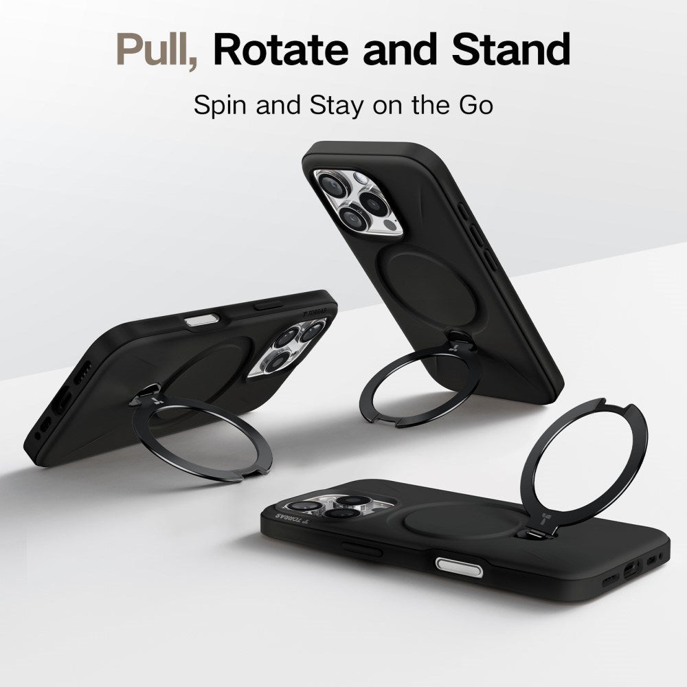 TORRAS iPhone 16 Pro Max Flexibelt Plast Skal m. Ring Kickstand - MagSafe Kompatibel - Svart