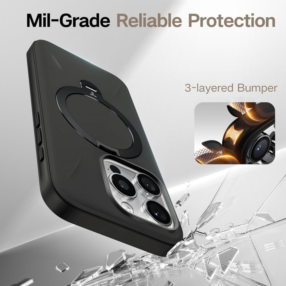 TORRAS iPhone 16 Pro Max Flexibelt Plast Skal m. Ring Kickstand - MagSafe Kompatibel - Svart