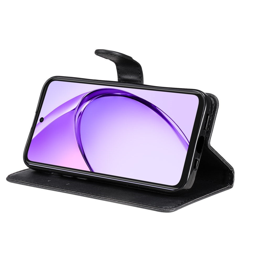 EIDERWOOD Oppo A60 / A40m / A40 Konstläder Flip Fodral m. Rem - Svart