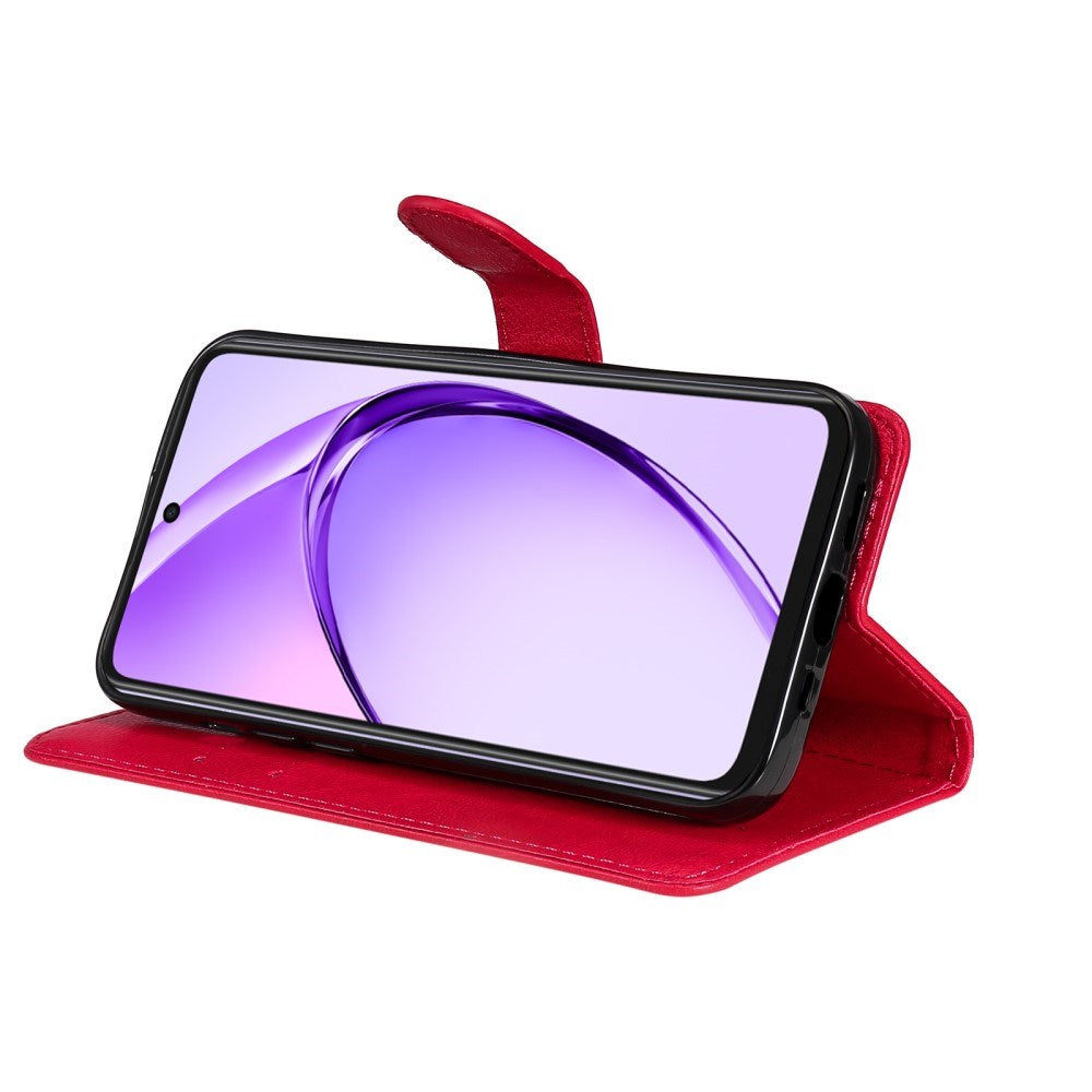 EIDERWOOD Oppo A60 / A40m / A40 Konstläder Flip Fodral m. Rem - Röd