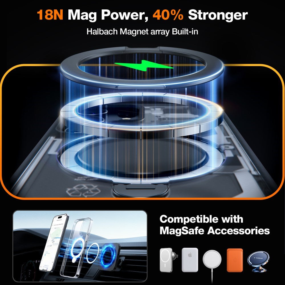 TORRAS iPhone 15 Pro Flexibelt Plast Skal m. Ställfunktion - MagSafe Kompatibel - Genomskinlig