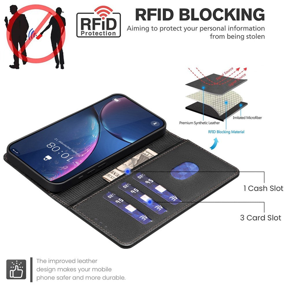 Samsung Galaxy A36 (5G) BINFEN Konstläder Fodral med RFID Blockering - Svart