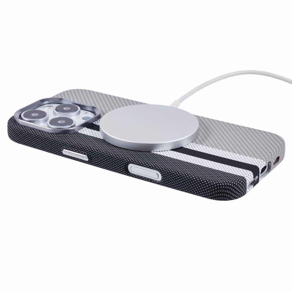 EIDERWOOD Mönstrad Carbon Skal - iPhone 16 Pro - MagSafe Kompatibel - Grey Stripes