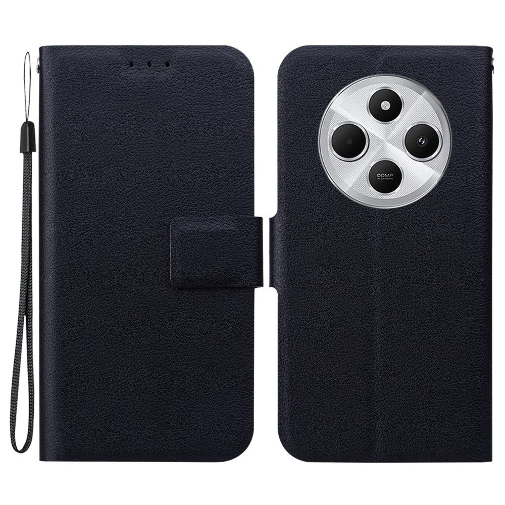 EIDERWOOD Xiaomi Redmi 14C / Poco C75 Konstläder Flip Fodral m. Rem - Svart