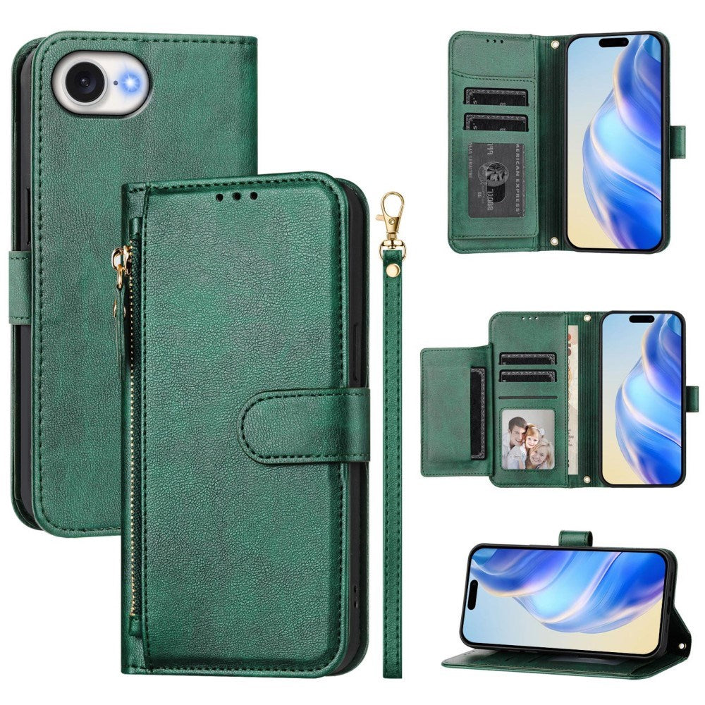 EIDERWOOD iPhone 17e / 16e Konstläder Flip Fodral m. Plånbok & Rem - Grön