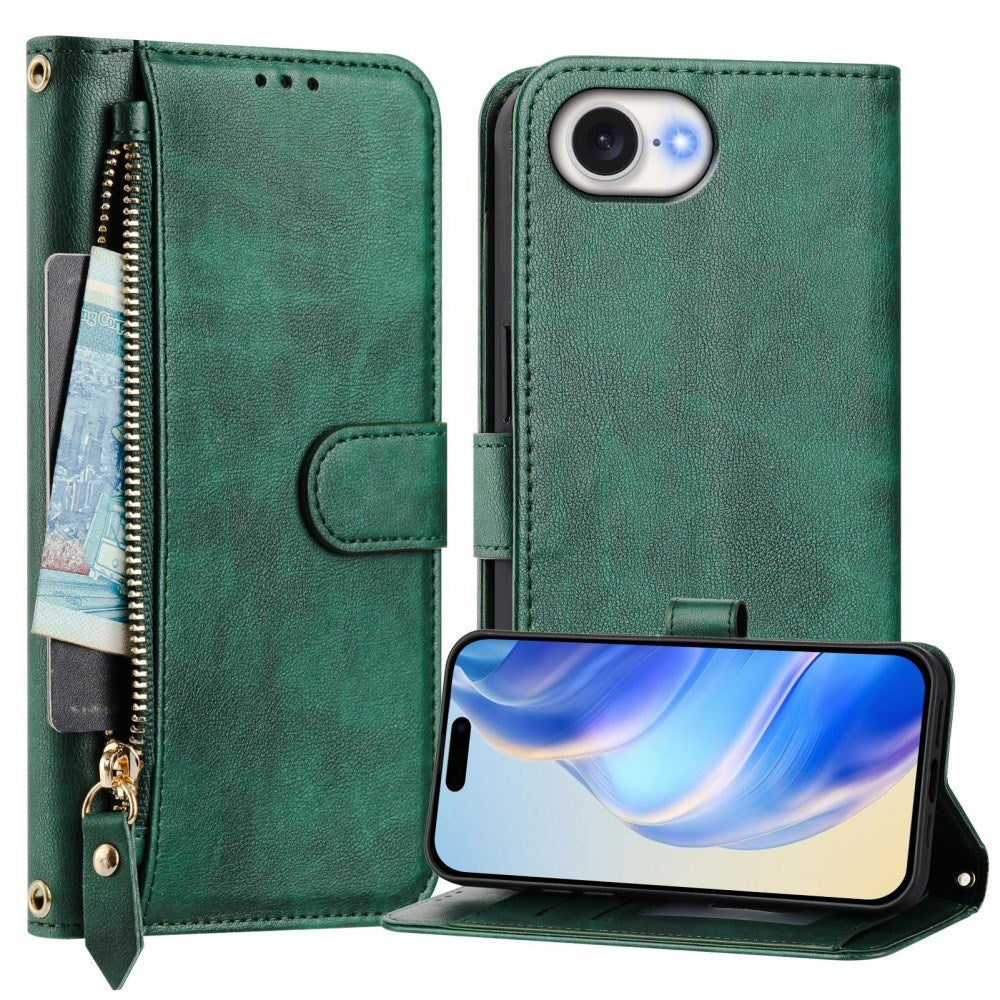 EIDERWOOD iPhone 17e / 16e Konstläder Flip Fodral m. Plånbok & Rem - Grön