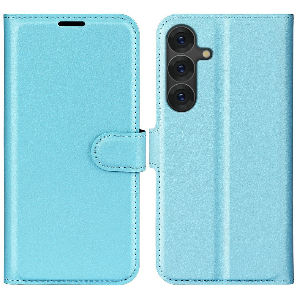 EIDERWOOD Samsung Galaxy S25+ (Plus) Stötskyddande Läder Wallet Case med Litchi Textur - Blå