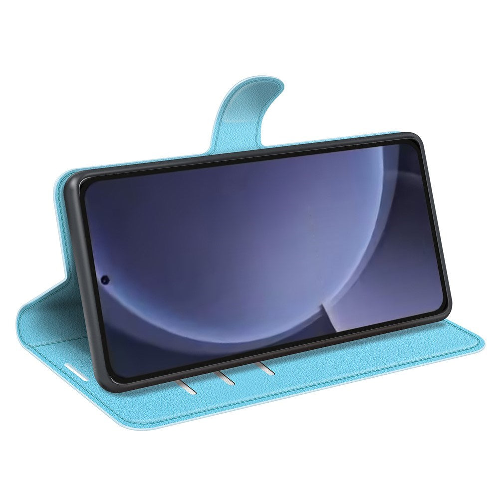 EIDERWOOD Samsung Galaxy S25+ (Plus) Stötskyddande Läder Wallet Case med Litchi Textur - Blå