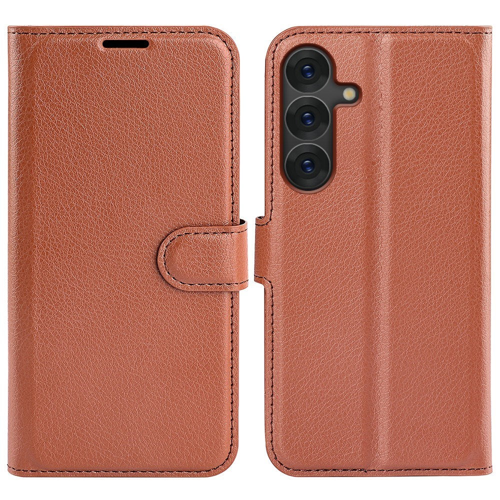 EIDERWOOD Samsung Galaxy S25+ (Plus) Stötskyddande Läder Wallet Case med Litchi Textur - Brun