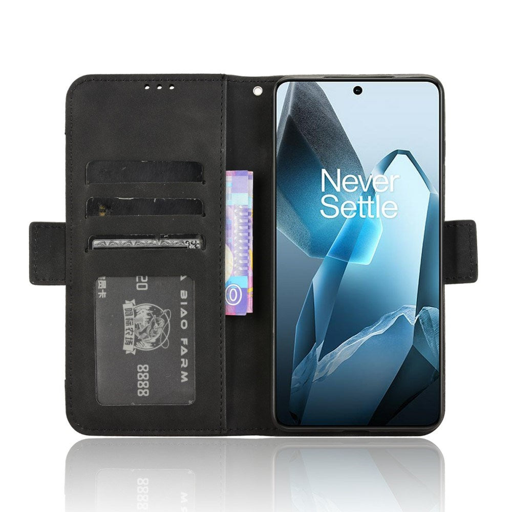 EIDERWOOD OnePlus 13 Fodral i Konstläder med Stativfunktion och Extra Korthållare - Svart