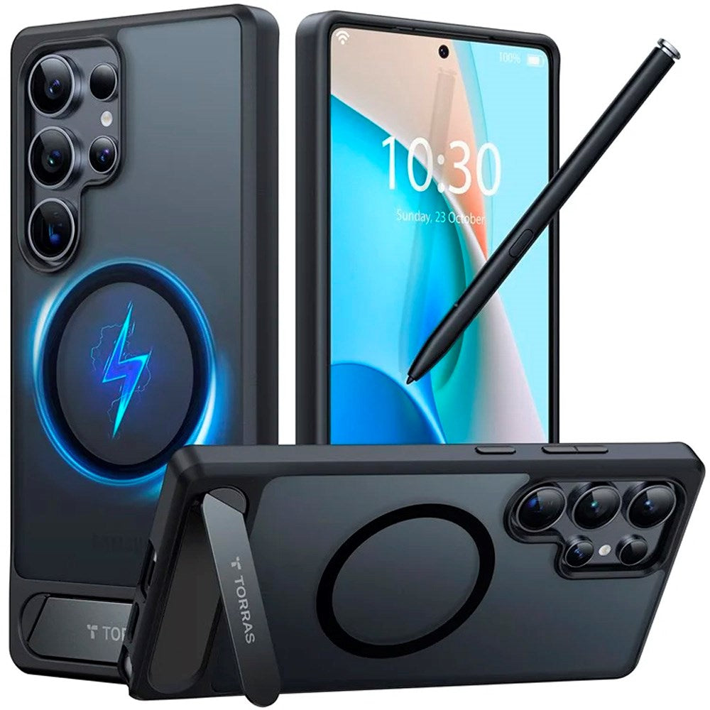 TORRAS Samsung Galaxy S25 Ultra Hybrid Skal m. Ställfunktion - MagSafe Kompatibelt - Svart