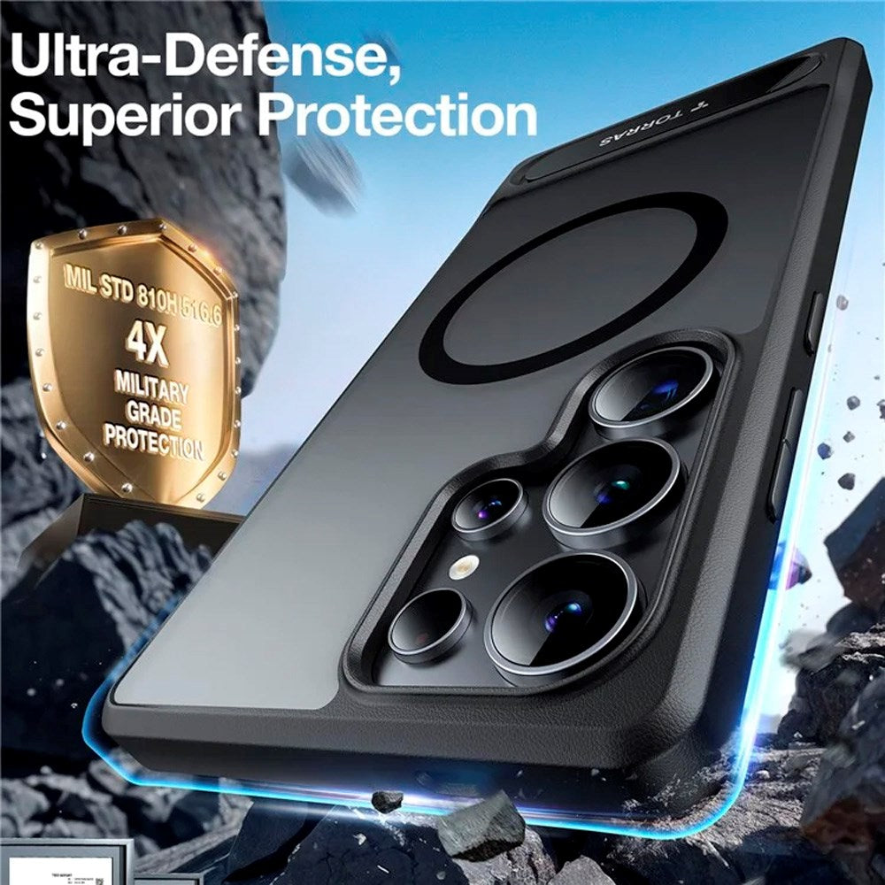 TORRAS Samsung Galaxy S25 Ultra Hybrid Skal m. Ställfunktion - MagSafe Kompatibelt - Svart