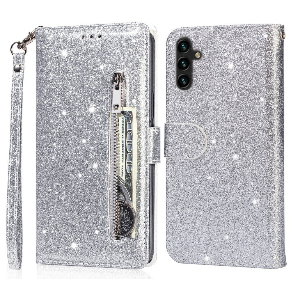 EIDERWOOD Samsung Galaxy A56 (5G) Glitter Flip Fodral m. Glidlåsficka & Ställfunktion - Silver