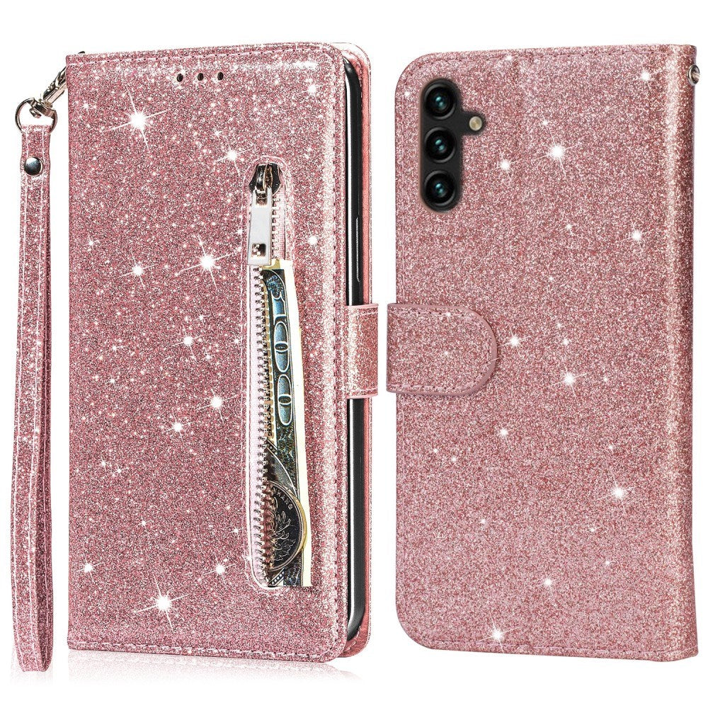 EIDERWOOD Samsung Galaxy A56 (5G) Glitter Flip Fodral m. Glidlåsficka & Ställfunktion - Rosa