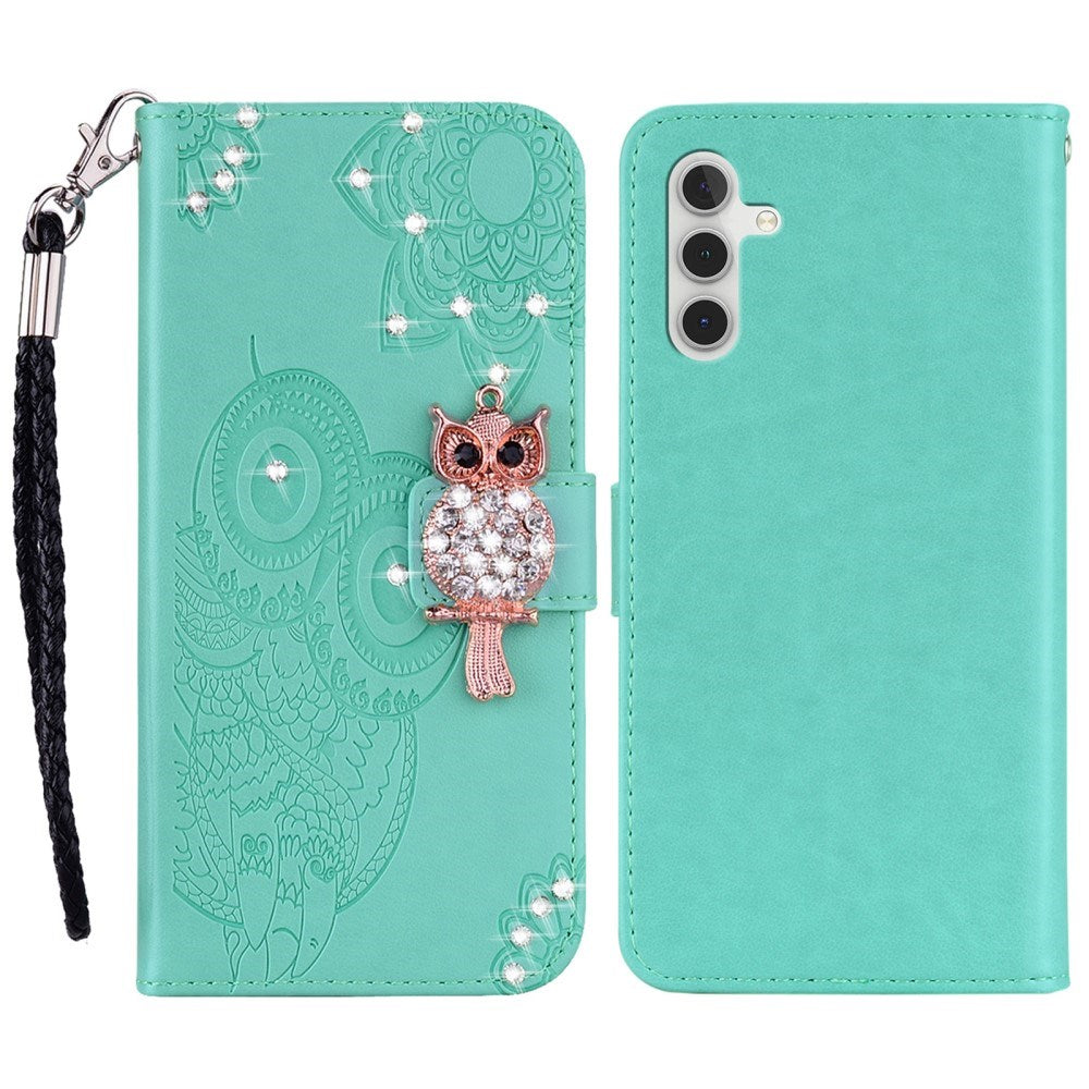EIDERWOOD Samsung Galaxy S25+ (Plus) Konstläder Flip Fodral m. Ugglemotiv - Turkos