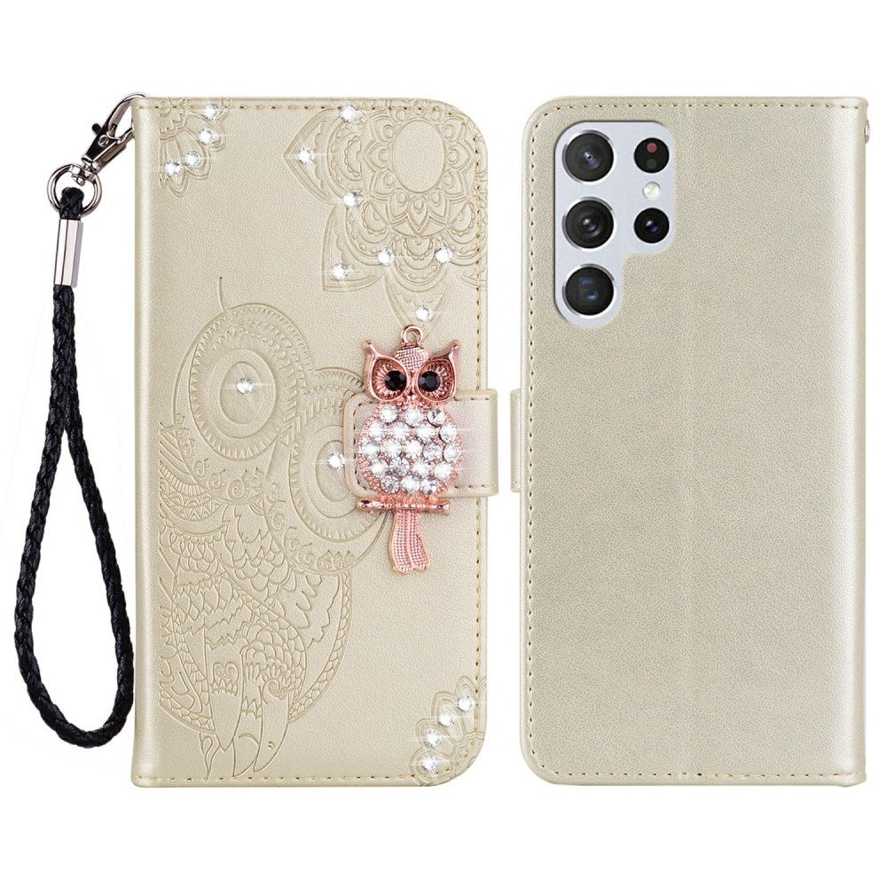 EIDERWOOD Samsung Galaxy S25 Ultra Konstläder Flip Fodral m. Ugglemotiv - Guld