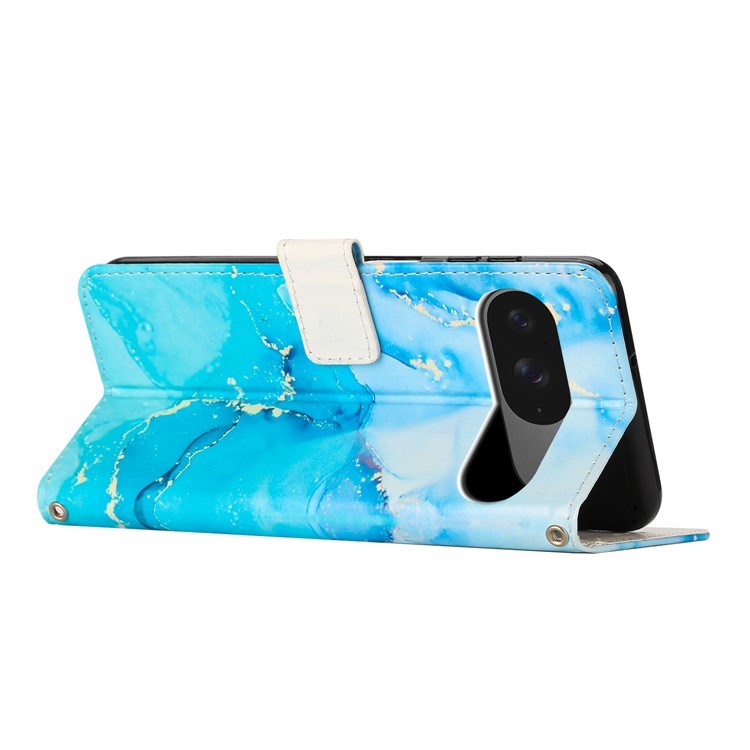 EIDERWOOD Google Pixel 10 / 10 Pro / 9 / 9 Pro Marmor Konstläder Flip Fodral m. Rem - Blå / Grön