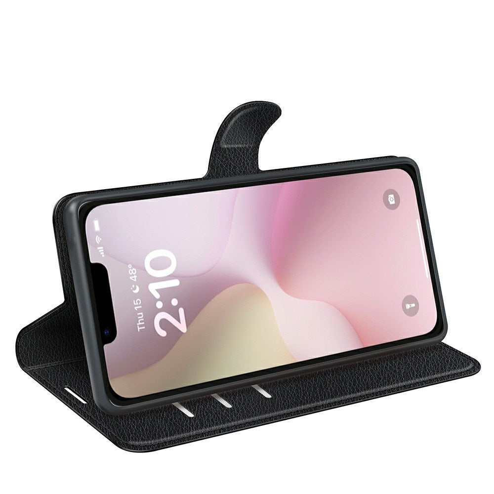 EIDERWOOD iPhone 16e Konstläder Flip Fodral m. Korthållare & Ställfunktion - Svart